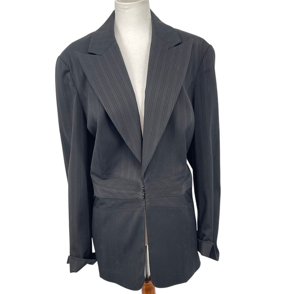 Lane Bryant Pin Stripe Black‎ French Cuff Hook Closure Blazer Size 18 Work Wear